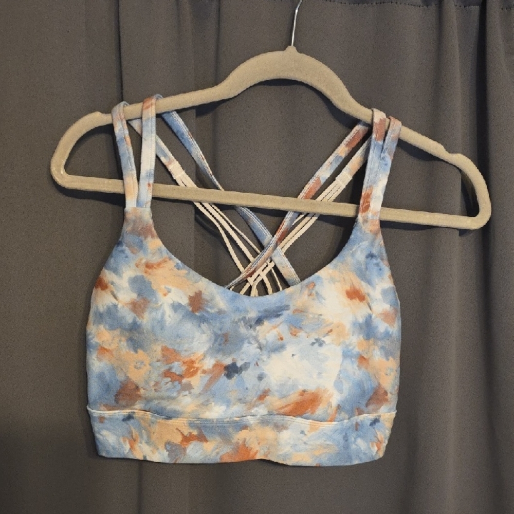 Freely‎ Women's Tie-Dye Strappy Sports Bra Blue Cream Rust NO PADS Sz L GUC